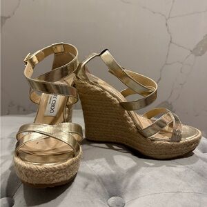 Jimmy Choo Metallic Gold Wedge Sandals Size 37